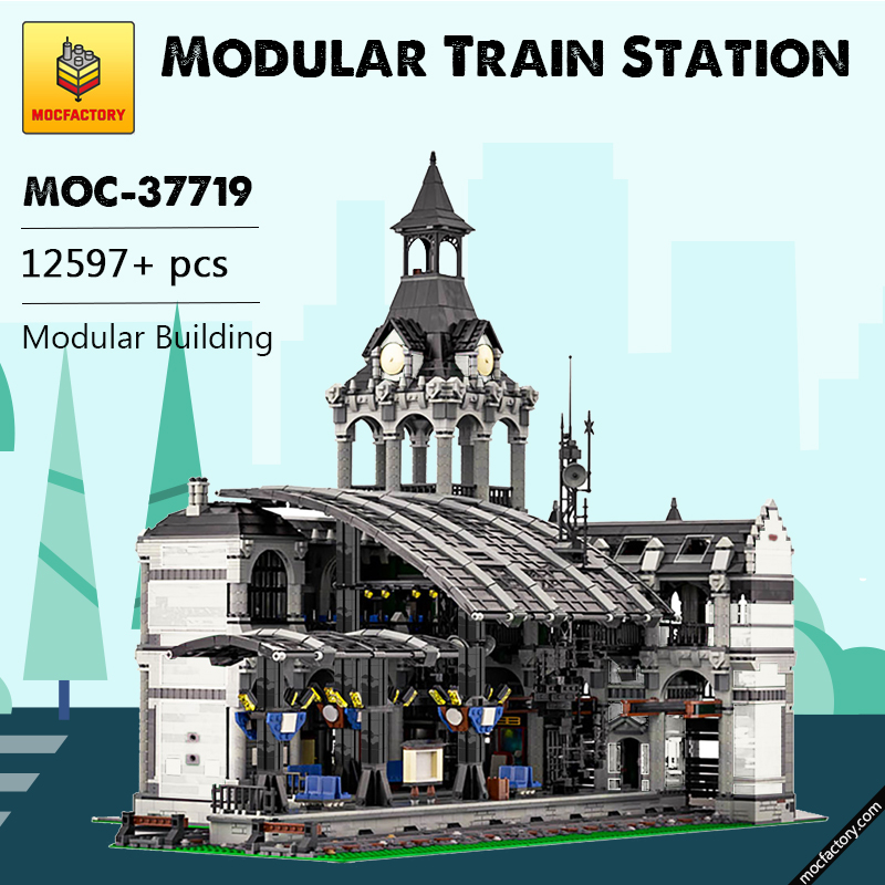MOC 37719 Modular Train Station Modular Building by Das Felixle MOC FACTORY 10 - LEPIN Germany