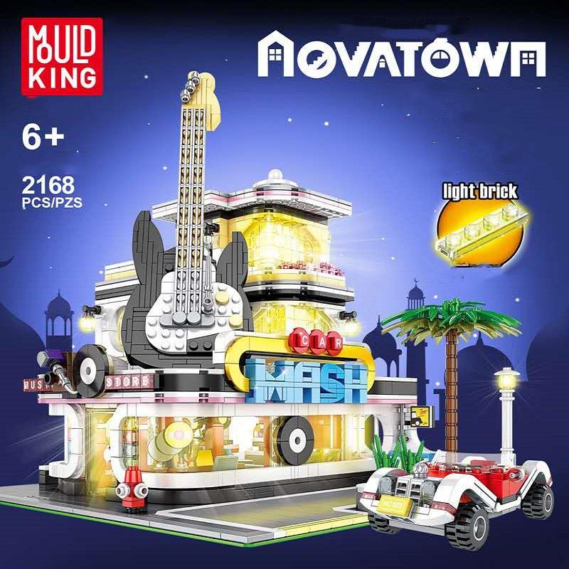 MOULD KING 16002 MOC Creator city street view cuitar shop with light villa education model building - LEPIN Germany