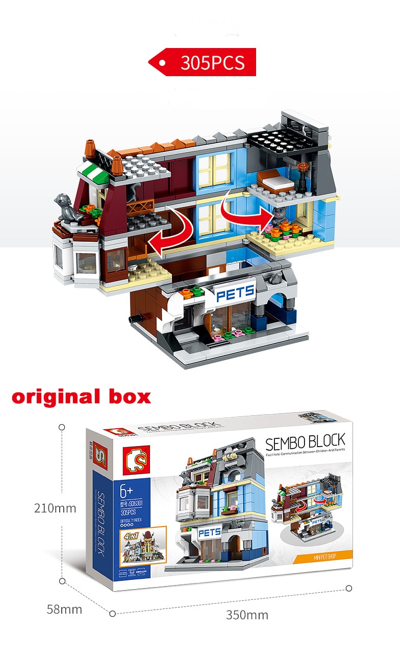 sembo 4 in 1 modular building pet shop paris restaurants fire department palace theater sd6300123 1446 - LEPIN Germany