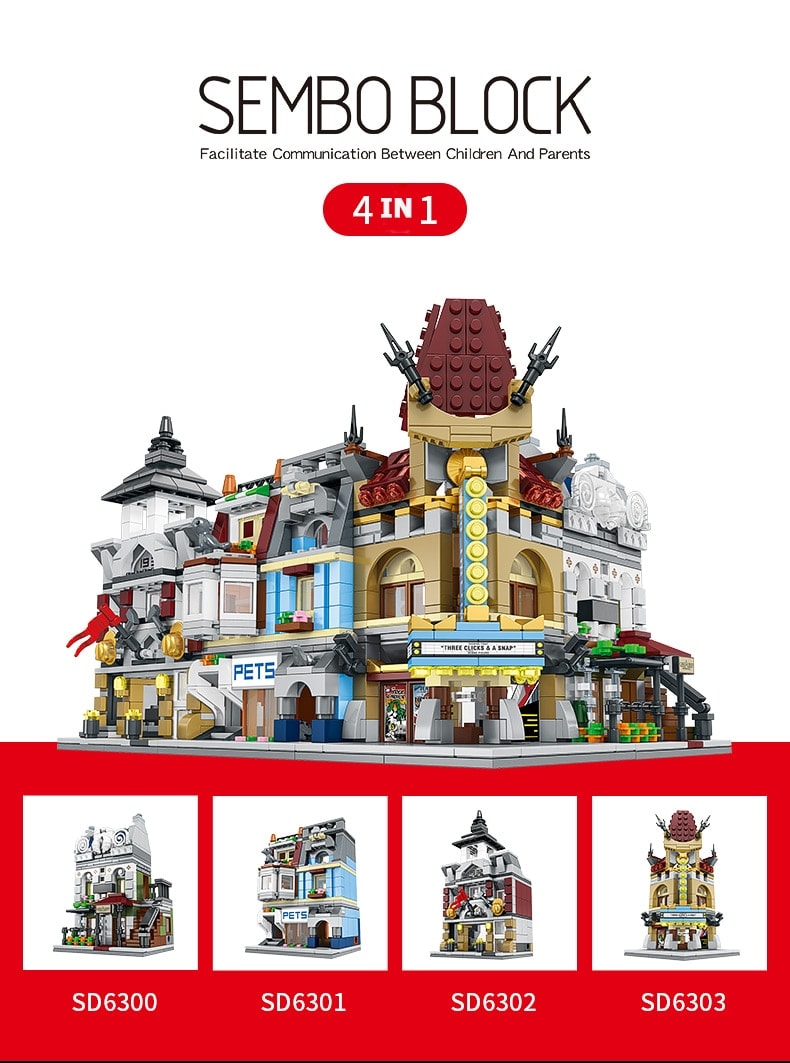 sembo 4 in 1 modular building pet shop paris restaurants fire department palace theater sd6300123 3666 - LEPIN Germany
