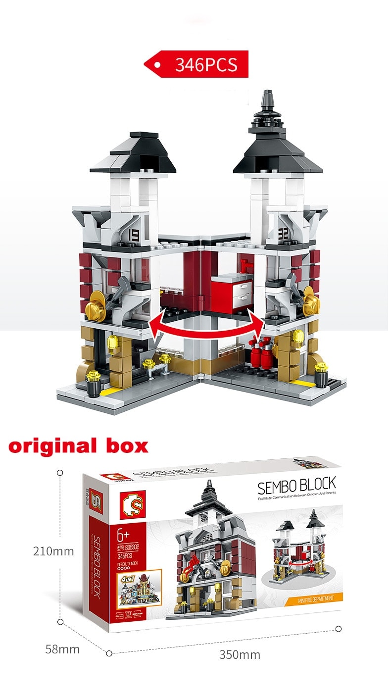 sembo 4 in 1 modular building pet shop paris restaurants fire department palace theater sd6300123 6701 - LEPIN Germany